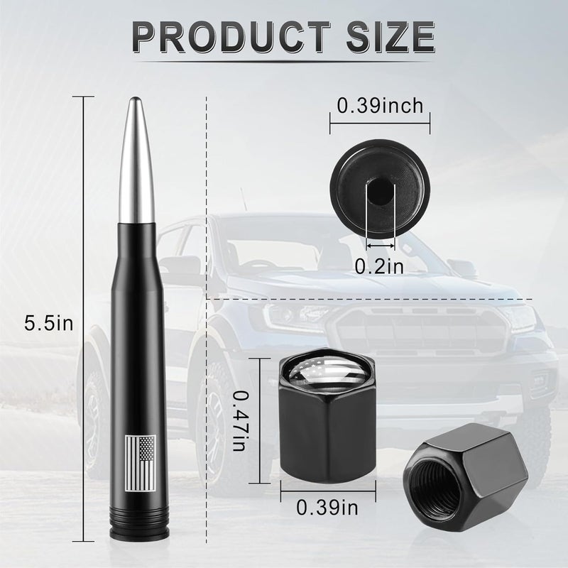 BJSIA American Flag Antenna for Truck with Valve Stem Caps - Universal Compatible with Ford, Dodge, Chevrolet, GMC, Jeep, Toyota Truck Car Accessories, Heavy Duty Pickup Trucks Accessories - Silver - Image 2